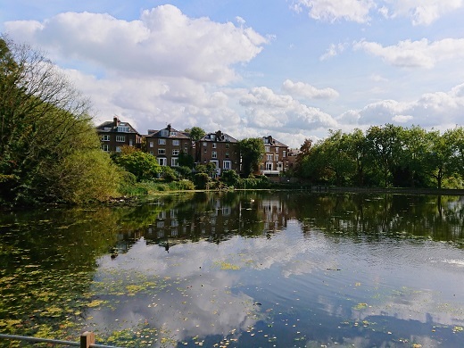 ハムステッド・ヒースの池と畔の家並